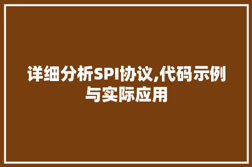 详细分析SPI协议,代码示例与实际应用