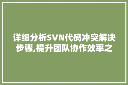 详细分析SVN代码冲突解决步骤,提升团队协作效率之路