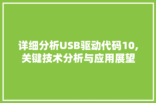 详细分析USB驱动代码10,关键技术分析与应用展望