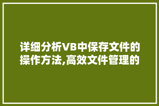 详细分析VB中保存文件的操作方法,高效文件管理的方法之路