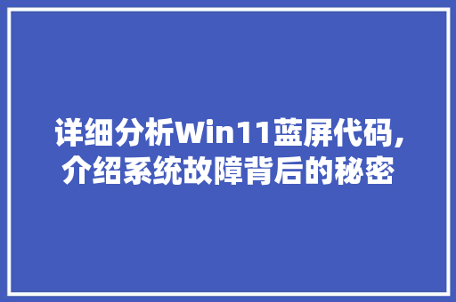 详细分析Win11蓝屏代码,介绍系统故障背后的秘密