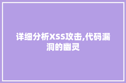 详细分析XSS攻击,代码漏洞的幽灵