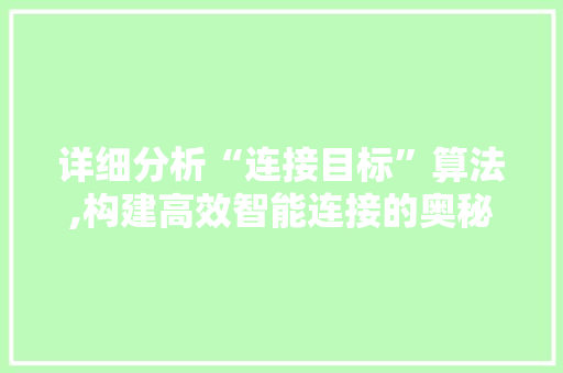 详细分析“连接目标”算法,构建高效智能连接的奥秘