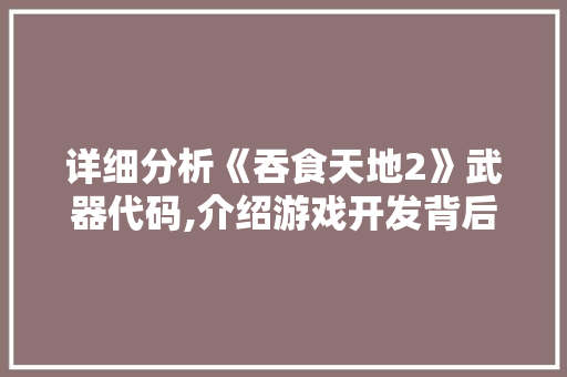 详细分析《吞食天地2》武器代码,介绍游戏开发背后的奥秘