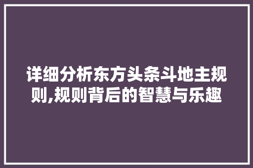 详细分析东方头条斗地主规则,规则背后的智慧与乐趣