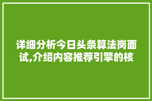 详细分析今日头条算法岗面试,介绍内容推荐引擎的核心秘密