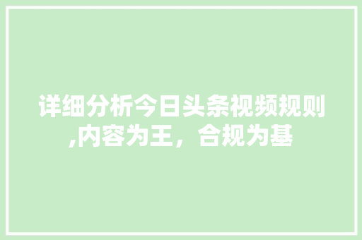 详细分析今日头条视频规则,内容为王，合规为基