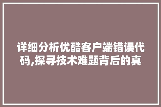 详细分析优酷客户端错误代码,探寻技术难题背后的真相