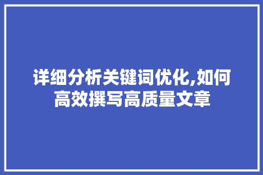 详细分析关键词优化,如何高效撰写高质量文章