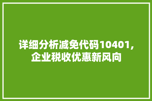 详细分析减免代码10401,企业税收优惠新风向