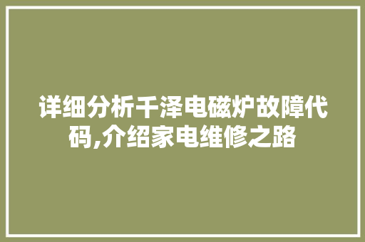 详细分析千泽电磁炉故障代码,介绍家电维修之路