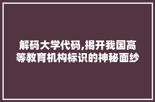 解码大学代码,揭开我国高等教育机构标识的神秘面纱