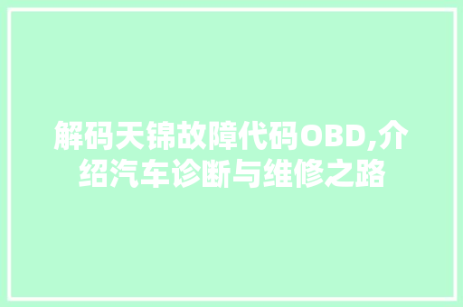 解码天锦故障代码OBD,介绍汽车诊断与维修之路