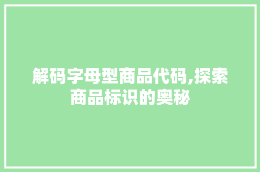 解码字母型商品代码,探索商品标识的奥秘