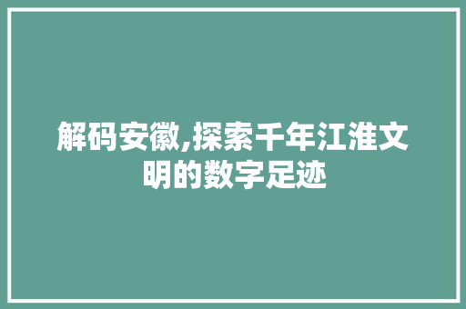 解码安徽,探索千年江淮文明的数字足迹