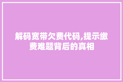 解码宽带欠费代码,提示缴费难题背后的真相