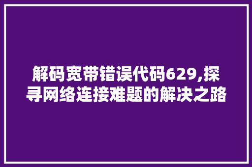 解码宽带错误代码629,探寻网络连接难题的解决之路