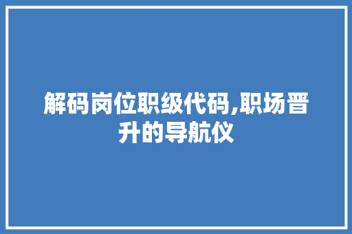 解码岗位职级代码,职场晋升的导航仪