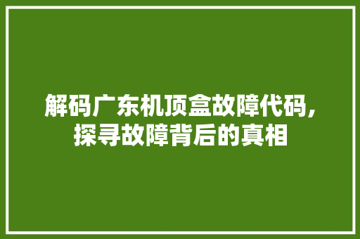 解码广东机顶盒故障代码,探寻故障背后的真相