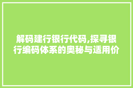 解码建行银行代码,探寻银行编码体系的奥秘与适用价值