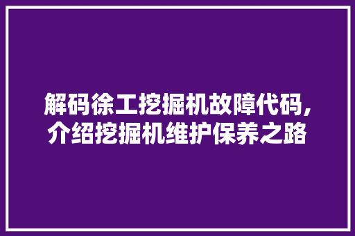 解码徐工挖掘机故障代码,介绍挖掘机维护保养之路