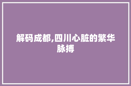 解码成都,四川心脏的繁华脉搏