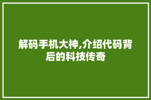 解码手机大神,介绍代码背后的科技传奇