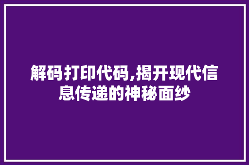 解码打印代码,揭开现代信息传递的神秘面纱