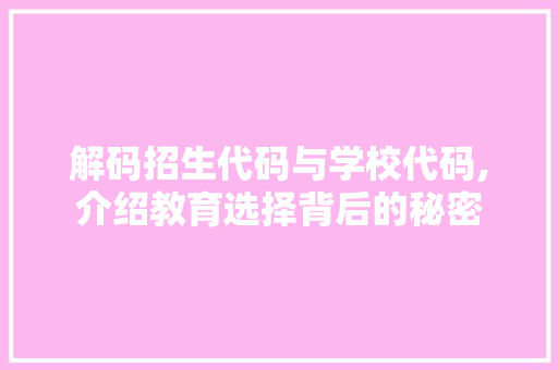 解码招生代码与学校代码,介绍教育选择背后的秘密