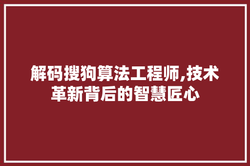 解码搜狗算法工程师,技术革新背后的智慧匠心