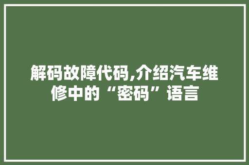 解码故障代码,介绍汽车维修中的“密码”语言