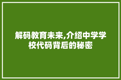 解码教育未来,介绍中学学校代码背后的秘密