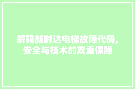 解码新时达电梯故障代码,安全与技术的双重保障