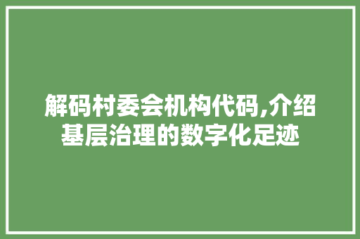 解码村委会机构代码,介绍基层治理的数字化足迹