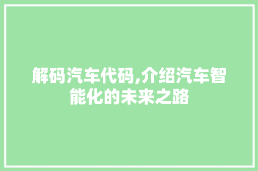 解码汽车代码,介绍汽车智能化的未来之路