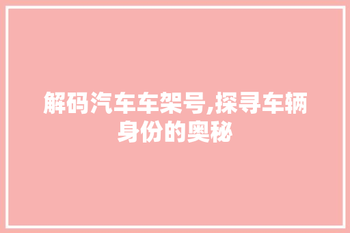 解码汽车车架号,探寻车辆身份的奥秘