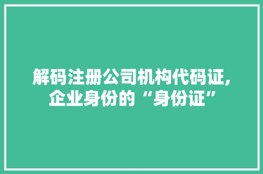 解码注册公司机构代码证,企业身份的“身份证”