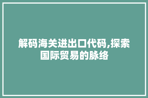 解码海关进出口代码,探索国际贸易的脉络