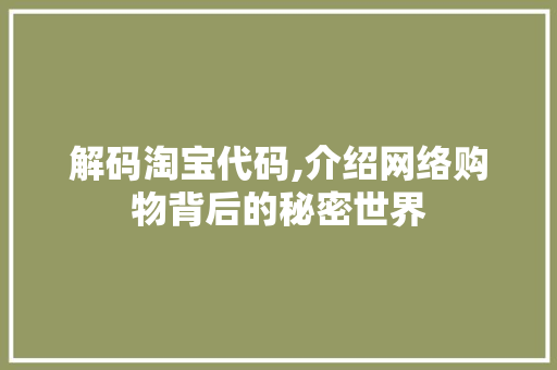 解码淘宝代码,介绍网络购物背后的秘密世界