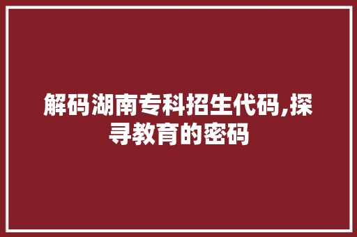 解码湖南专科招生代码,探寻教育的密码