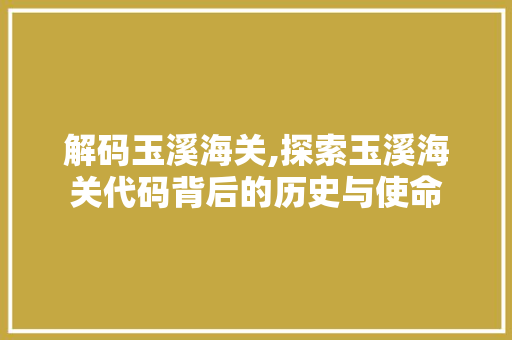 解码玉溪海关,探索玉溪海关代码背后的历史与使命 JavaScript