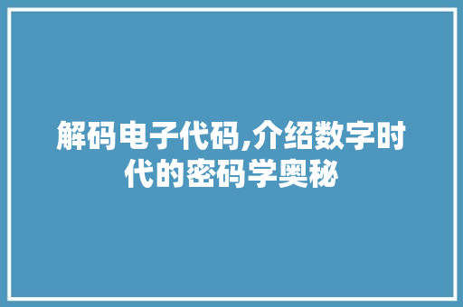 解码电子代码,介绍数字时代的密码学奥秘