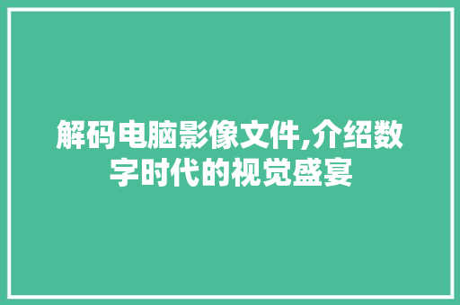 解码电脑影像文件,介绍数字时代的视觉盛宴