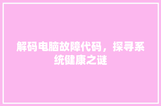 解码电脑故障代码，探寻系统健康之谜