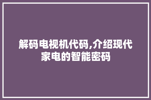 解码电视机代码,介绍现代家电的智能密码