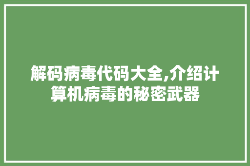 解码病毒代码大全,介绍计算机病毒的秘密武器