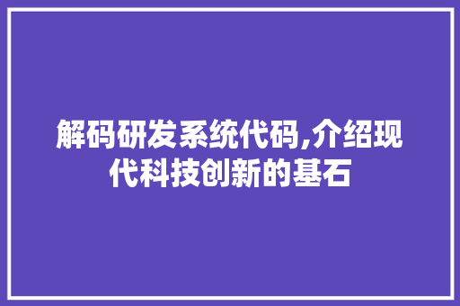 解码研发系统代码,介绍现代科技创新的基石