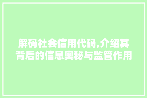 解码社会信用代码,介绍其背后的信息奥秘与监管作用