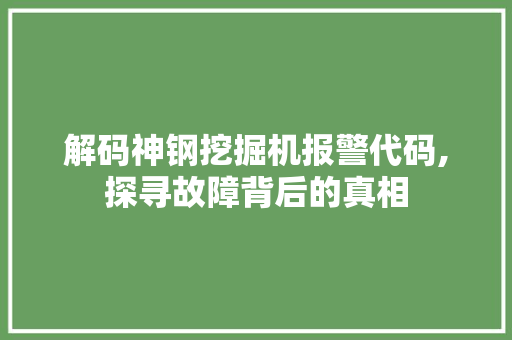 解码神钢挖掘机报警代码,探寻故障背后的真相