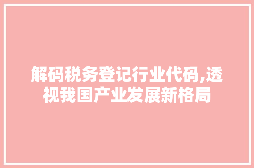 解码税务登记行业代码,透视我国产业发展新格局